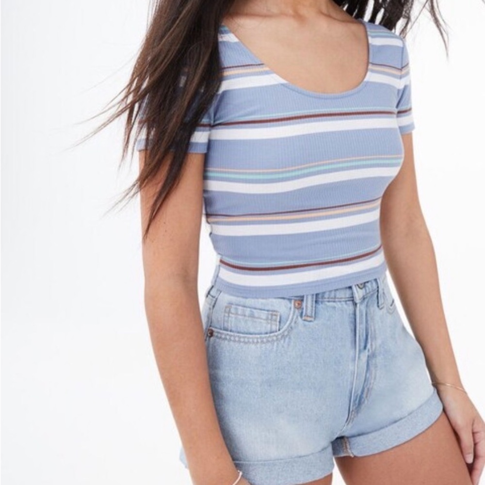 Aero Striped O-Ring Back Cropped Bodycon Tee medium